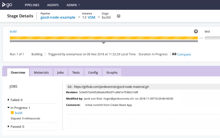 gocd pipeline in progress